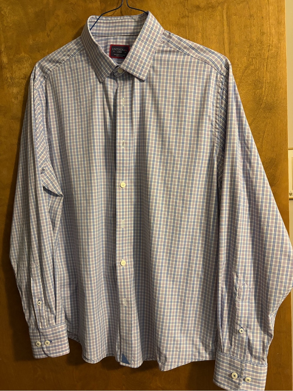 UNTUCKit Men's Light Blue and White Plaid Dress Shirt